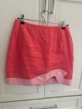 STAUD pink and Light Pink Colorblock Linen Mini Skirt